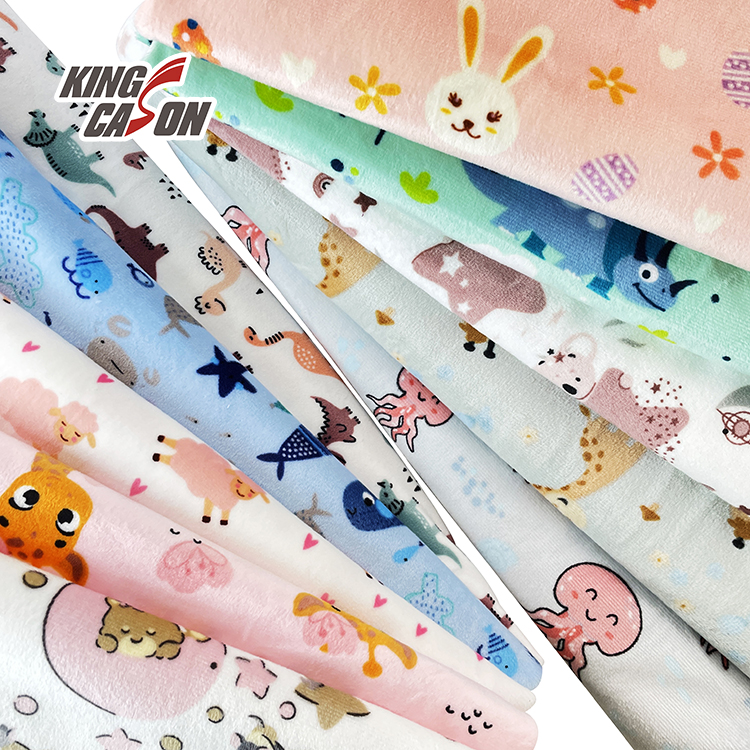 Custom Prints One Side Cartoon Animals Super Soft Velvet Minky Fabric for Baby Blankets