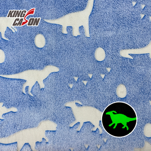 Blue Dinosaur Polyester Glow in The Dark Fleece Fabric