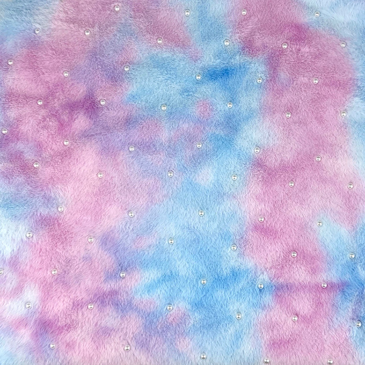 Tie-dye Embroidered Beads Faux Fur Fabric