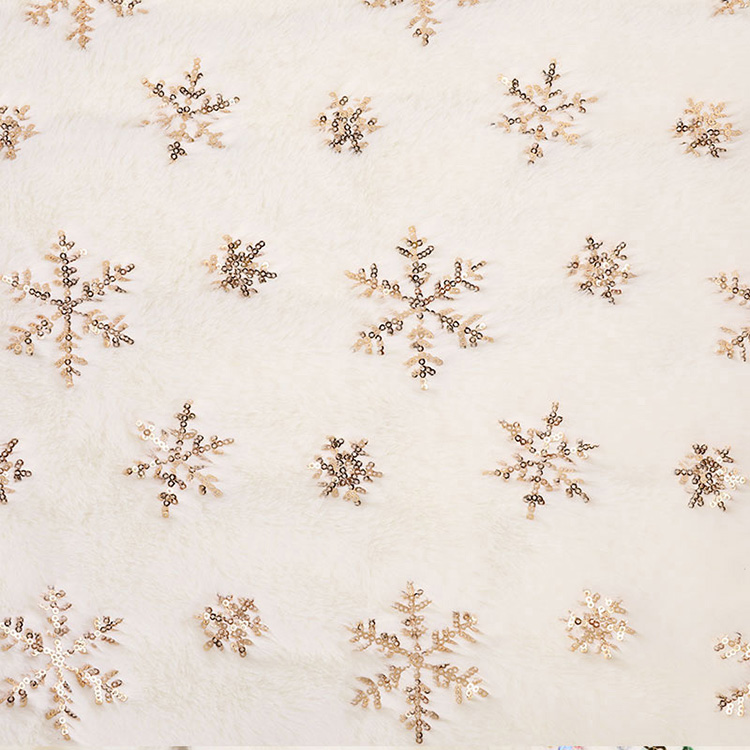 Embroidered Beads Snowflake Faux Fur Fabric